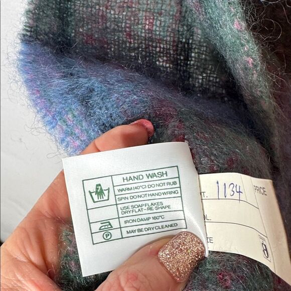 Donegal Design Mohair Wool Green/Blue Plaid Scarf. - Picture 7 of 7